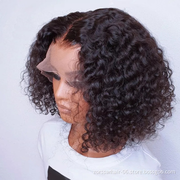 Ready to ship frontal wig virgin hair deep wave 13x4 swiss lace front wigs human hair deep curly peruvian bob hd closure wig